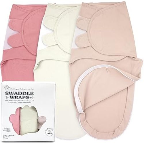 Bublo Baby Swaddle Sleep Sack with Zipper - Swaddles for Newborns - 3 Pack Organic Baby Swaddles for 0-3 Months - Infant Sleeping Swaddle Sack – Adjustable Swaddle Blanket Wrap Boy Girl (Dusty Pink)