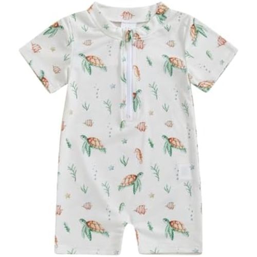 Toddler Infant Baby Boy Swimsuit Newborn Rash Guard Baby Boys Girls One Piece Zipper Bathing Suit Swimwear with Hat