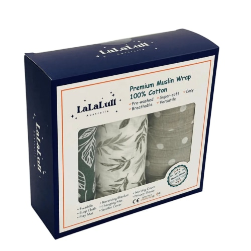 LaLaLull Australia® Baby Muslin Wraps 3 Pack - Leaf 100% Premium Cotton