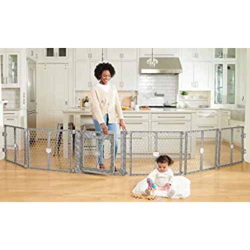Regalo Plastic 192-Inch Super Wide Adjustable Baby Gate and Play Yard with Door, Award Winning Brand, 2-in-1, Bonus Kit, Includes 4 Pack of Wall Mounts, Gray