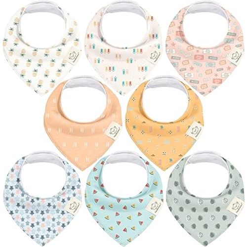 8-Pack Organic Baby Bandana Drool Bibs for Girls - Super Absorbent Baby Bibs for Baby Girls, Baby Boys, Soft Cotton Bandana Bibs, Baby Drool Bib, Teething Bibs for Infant, Toddler,Bib Girl (Beach Day)