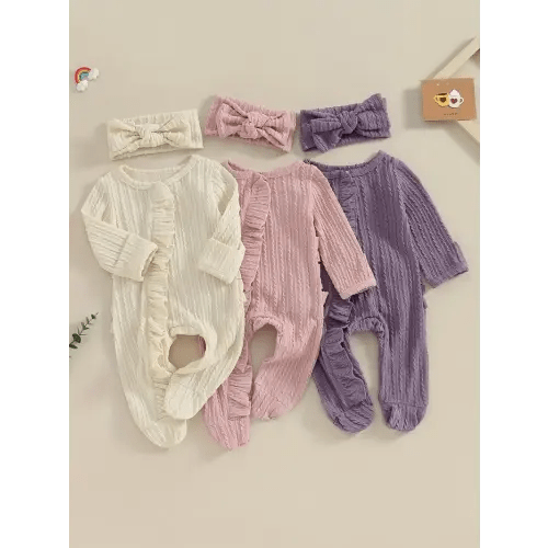 0 12 months baby girls' soft lavender ruffle sleeve bow - Temu