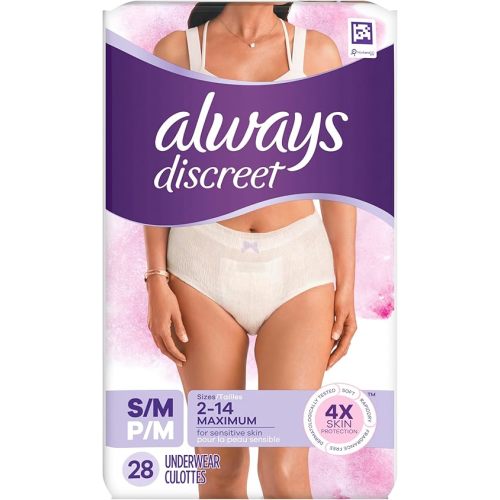 Always Discreet Sensitive, Incontinence & Postpartum Underwear for Women, Maximum Plus Protection, Small/Medium, 28 Count