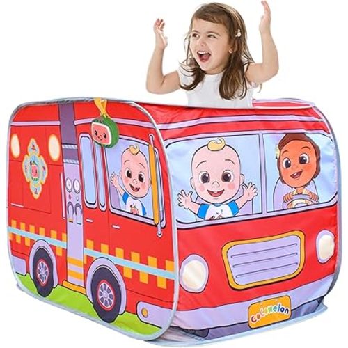 CoComelon Official Musical Firetruck – Pop Up Tent for Toddlers and Kids | Removable Musical Key Fob Plays Fire Drill Song | Red Fire Engine Vehicle Toy – Sunny Days Entertainment