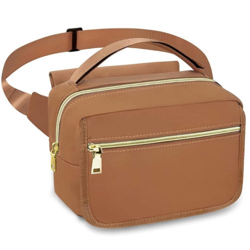 printe Small Diaper Bag with Portable Changing Pad, Crossbody Women Waist Bag with Wipes Pocket for Travel, Stroller Diaper Funny Pack, Brown