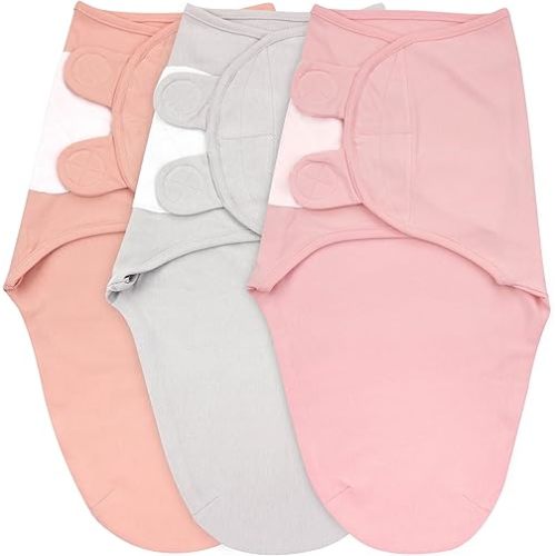 Bublo Baby Swaddles for Newborns - 3 Pack Baby Swaddles for 0-3 Months - Baby Swaddle Sleep Sack - Infant Sleeping Swaddle sack - Adjustable Swaddle Blanket Wrap Boy Girl, Pastel Pink-Grey