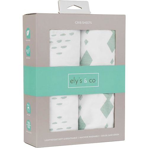 Ely’s & Co. Crib Sheets, Baby Boy/Girl Fitted Crib Mattress Sheet Set, 2 Pack, 100% Jersey Knit Cotton, Infant and Toddler Nursery Bedding, Grey Sage Diamond, 28” x 52”