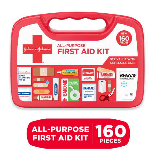 Johnson & Johnson All-Purpose Portable Compact First Aid Kit, 160 pc HSA/FSA Eligible