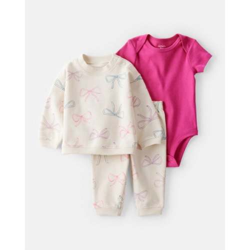 Baby 3-Piece Bow Print Little Pullover Set - Pink/Ivory - Carter's | Carter's