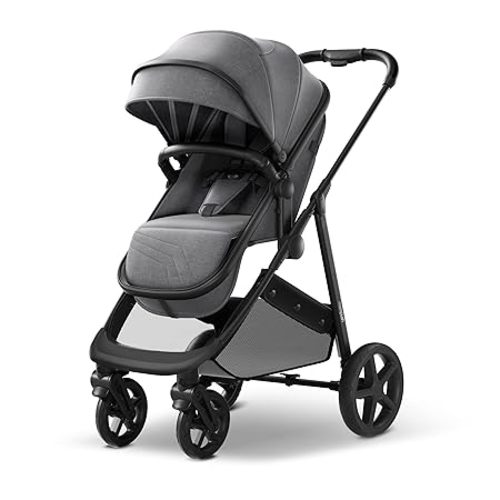 Mompush Wiz 2 in 1 Baby Stroller with Infant Pramette Mode, One Hand Fold Convertible Newborn to Toddler Stroller with Reversible Seat and Large UPF 50+ Canopy