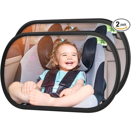BOEYOS Baby Car Mirror, Safety Car Seat Mirror for Rear Facing Infant, Clear Wide View, 360°Rotation, Easily Observe the Baby Move, Secure, Shatterproof, Crash Tested and Certified (2-Pack)