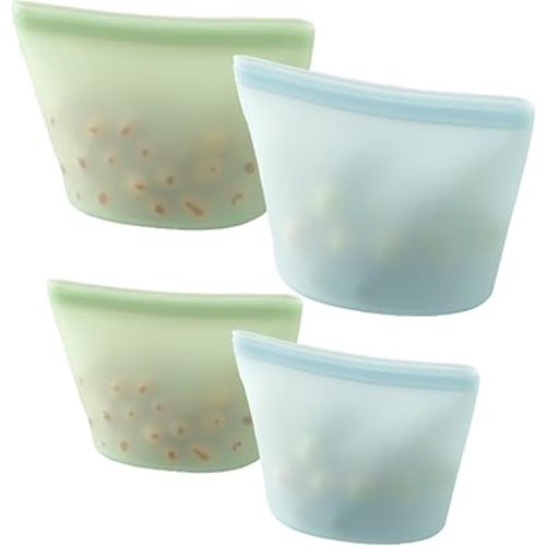 PandaEar 4 Pack Reusable Silicone Food Storage Bags, Leakproof Stand-Up Freezer Bags, Microwave & Dishwasher Safe, for Meal Prep, Snacks, Baby Food – 2 Large (34 oz) + 2 Medium (17 oz)