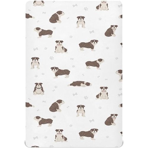 Fitted Crib Sheets English Bulldog Dogs Stretchy Portable Playard Sheets for Baby Toddler, Breathable Soft Mini Crib Mattress 52 x 28 in for Boys and Girls