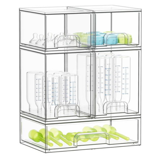 SpaceAid Bottle Storage Organizer Baby - Acrylic Bottles Station Organizer Container, Stackable Clear Drawers for Countertop, Vanity, Bathroom, Cabinet, Pantry Organization, 5 Pack, 2S2M1L, 15.4" H