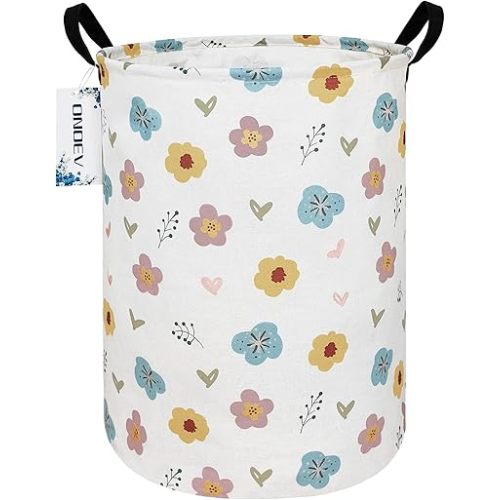 Round waterproof laundry basket,foldable storage basket,laundry Hampers with handle,gift basket,suitable for children's room and toy storage (Flower)