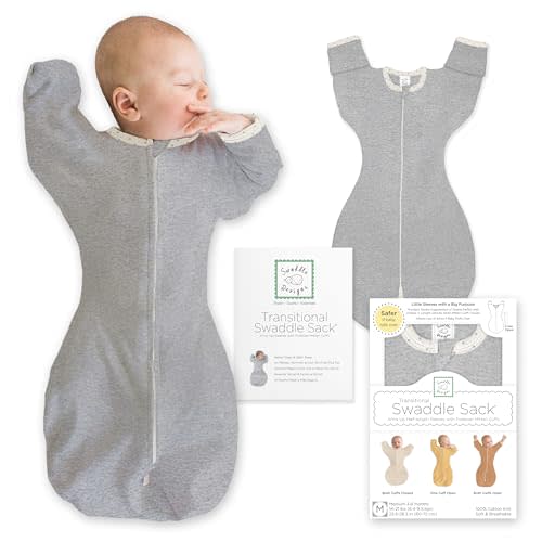 SwaddleDesigns Transitional Swaddle Sack, Arms Up Half-Length Sleeve & Mitten, Most Gradual Transition Swaddle for Newborn