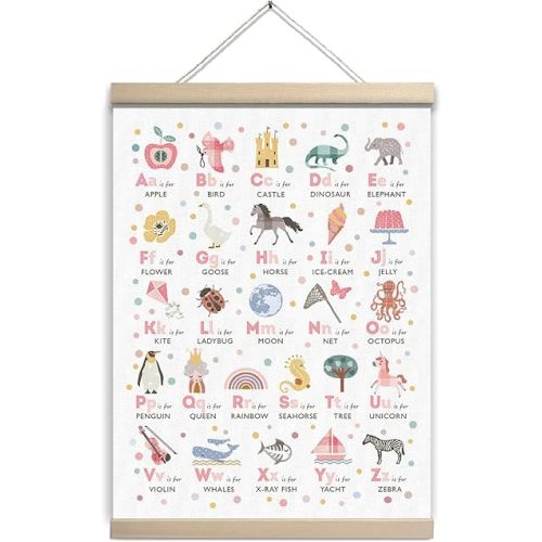 UTELKA Pink Alphabet Poster Hanging Pink Girls Nursery Wall Decor, ABCS Poster for Nursery Cute Alphabet Wall Art for Toddlers Girls Classroom Kids Room Decorations 12x16
