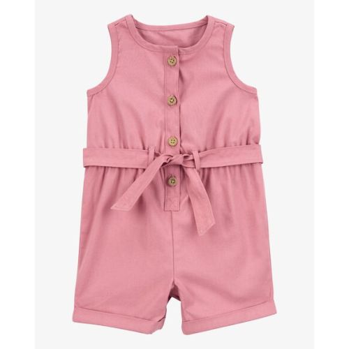 Baby Girl Sleeveless Canvas Romper -Pink - Carter's | Carter's