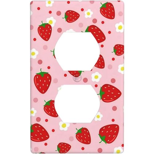 Pink Strawberry Floral Light Switch Cover Plate Decorative Outlet Covers Fruit Wall Plates Switchplate Faceplate for Bathroom Bedroom Kitchen, Standard Size