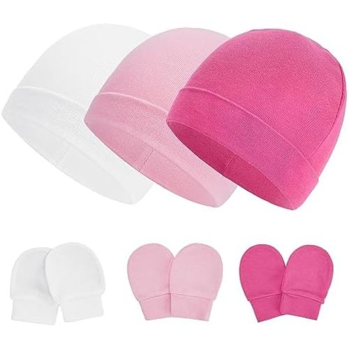 Zando Baby Hats Newborn Hospital Hat Infant Beanie Cap for Premie Baby Boys Grils Hats and Scratch Mitten Set 0-3 Months