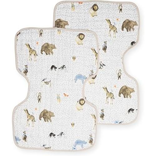 Little Unicorn Ultra-Absorbent Premium Burp Cloth 2 Pack | Soft on Baby's Skin | Larger Size | Ergonomic Design | Set of 2 (Party Animals)