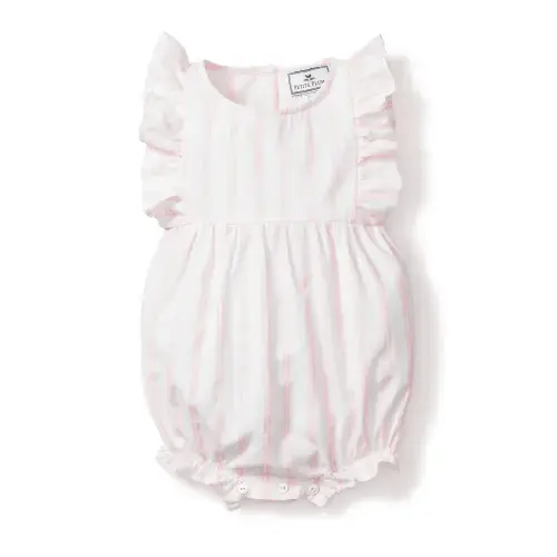 Baby's Twill Stripe Ruffled Romper in Pink and White Stripe