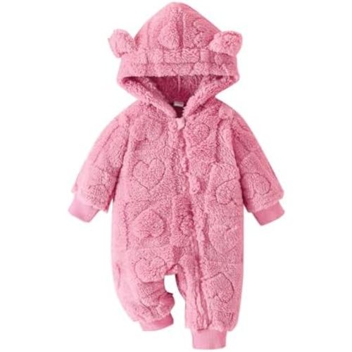Newborn Fluffy Baby Girls Winter Romper Solid Color Onesie Plush Hooded Long Sleeve Jumpsuits Fashion Clothes