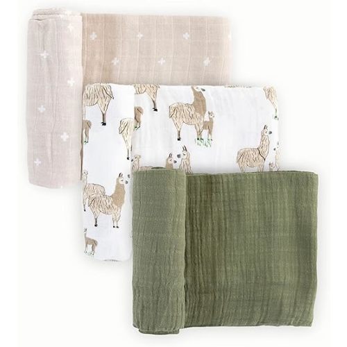 Little Unicorn – Llama Llama Cotton Muslin Swaddle Blanket Set | Set of 3 | 100% Cotton | Super Soft | Newborns and Infants | Large 47” x 47” | Machine Washable
