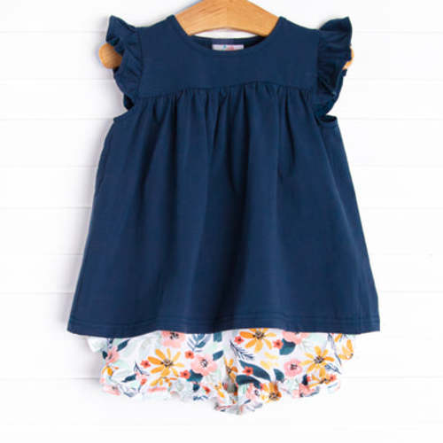 Flower Child Ruffle Short Set, Navy – Stitchy Fish
