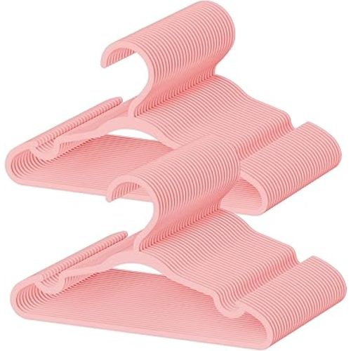 60 Pack Baby Plastic Hangers,12.83" Ultra-Thin,Non-Slip Hangers for Children. Ideal for Closets and Nurseries.Designed for Newborns and Children's Clothing,Including Trousers,Coat,Dresses.(Pink)