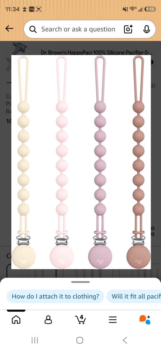 Cuddle Campus Silicone Pacifier Clip Holder with One Piece Design,Soft Flexible Binky Clips with Texture for Baby Boy and Girl Pack of 4 (0-6m)