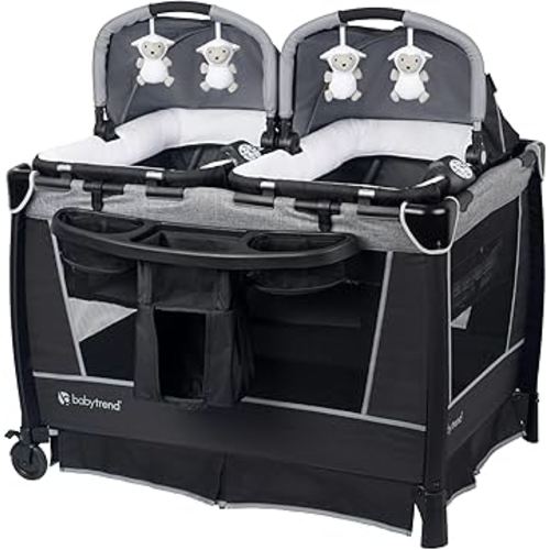 Baby Trend Retreat Nursery Center with Two Removable Rock A Bye Bassinets, Changing Table, Organizer, and Music Center with Nightlight, Quarry