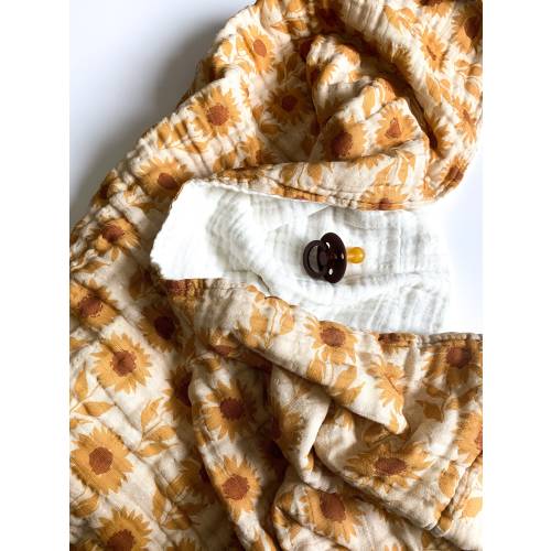 Sunflowers Vintage Vibe muslin quilt baby blanket - mustard yellow gold rust tan - earth tones - sun floral nursery - girl baby shower gift