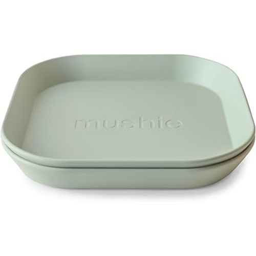 mushie Square Dinnerware Plates for Kids, Set of 2 (Sage)