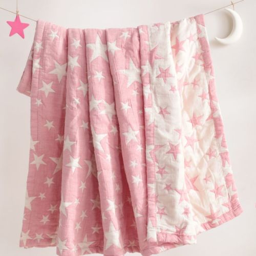 Pink Star Muslin Cotton Toddler Blanket for Sensitive Skin, Breathable & Lightweight Soft Crib Blanket 30x40 Inches - NTBAY