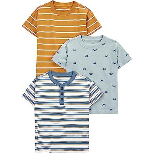 Simple Joys By Carter's Baby Boys 3-pack Short-sleeve Tee And Toddler T-Shirt Set, Dusty Blue/Gold Stripe/Tapestry Blue Stripe, 2T US