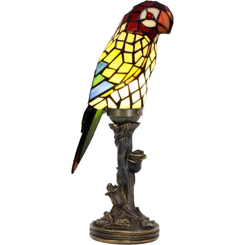 Small Tiffany Lamp Parrot Table Lamp Stained Glass Accent Lamp 15.3 Inch Tall Mini Desk Bedside Night Light for Kids Bedroom (White)