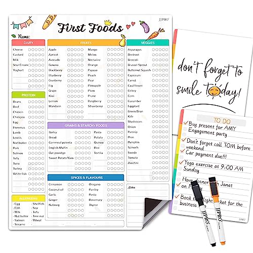 Newborn Baby or Toddler First Foods Tracker Whiteboard-Magnetic Dry Erase Daily Food Log-Reusable Daily Planner Chart to Log Feeding Food/Food Checklist/to-Do List - for New Parents,Nanny, Babysitter