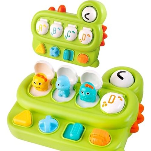 Interactive Pop Up Dinosaur Toy for Toddlers 1-3, Montessori Cause & Effect Developmental Toy Gift for Baby Boys Girls 11-12 Months