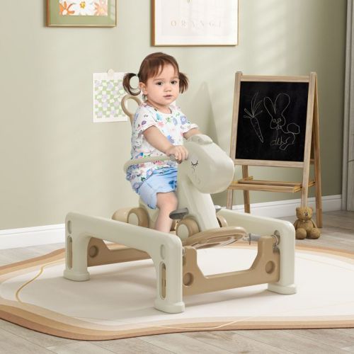 Robotime Baby Walkers 5 In 1 Rocking Horse Kids Ride On Horse Balance Bike Balance Board, For Boys And Girls 1-6, Cream White, 35.40"*27.20"*31.10"