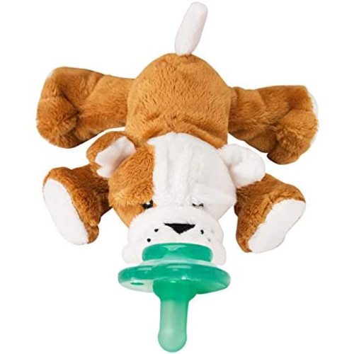 Nookums Paci-Plushies Shakies - Pacifier Holder with Built in Rattle (2 in 1)- Adapts to Name Brand Pacifiers, Suitable for All Ages, Plush Toy Includes Detachable Pacifier (Bull Dog)