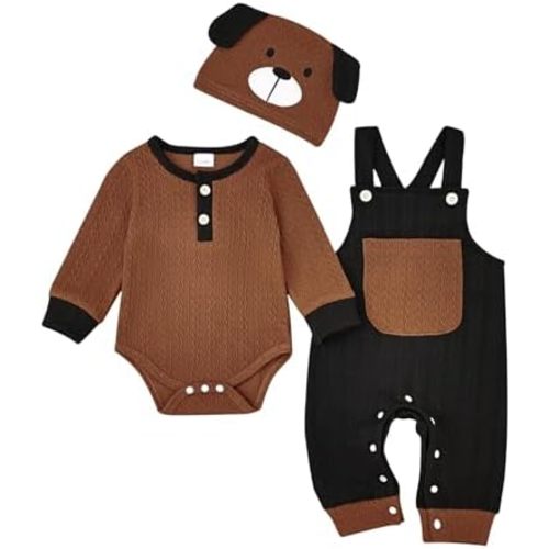 Baby Boy Clothes Cute Long Sleeve Romper Infant Pocket Overalls Adjustable Suspender Pants Set 0-18 Months