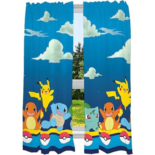 Franco Kids Room Window Curtain Panels Drapes Set, 82 in x 63 in, Pokemon, Multicolour