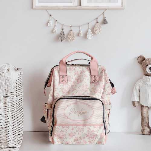 Pink Diaper Bag Girl, Personalized Floral Diaper Bag