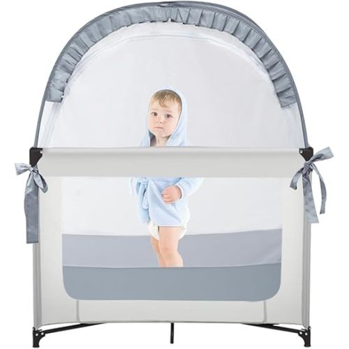 Baby Pack and Play Tent, Canopy to Keep Baby from Climbing Out, Crib Tent for Playard, Pop Up Mini Crib Tent Against Falls, R07s-blue
