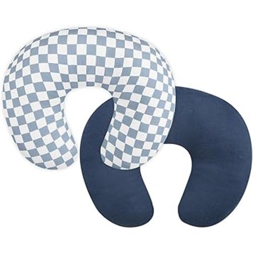 DILIMI Muslin Nursing Pillow Cover 2 Pack, Removable Nursing Cover for Breastfeeding Pillows, Ultra Soft Comfortable Slipcover for Baby Girl and Boy, Navy & Blue Checkered