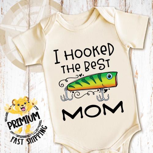 I Hooked The Best Mom Onesie® - Fishing and Camping Shirt - Fun Family Gift - Cute Fish Toddler Outfit - Baby Shower Gifts - 0519