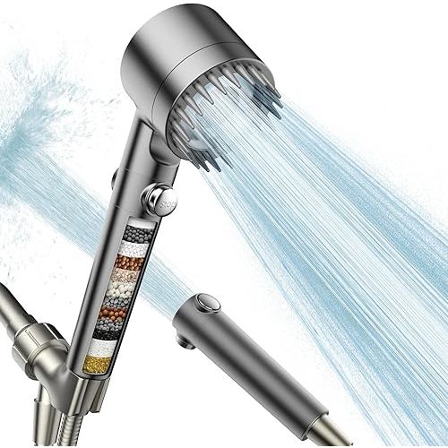 Filtered Shower Head with Handheld, High Pressure Water Flow and Multiple Spray Modes Shower Head with Filter, Power Wash for Hard Water, Showerhead with ON/OFF Switch for Pets Bath