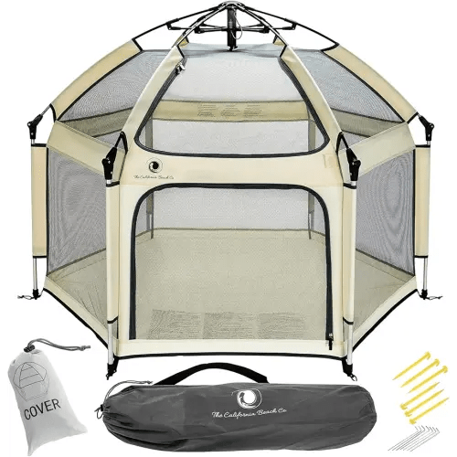 POP 'N GO PLAYPEN - Indoor & Outdoor Baby Playpen for Babies and Toddlers - Baby Beach Tent, Foldable, Portable W/Canopy, Travel Bag, & Mosquito Net - Pop Up Pack and Play Tent (Warm Ivory)