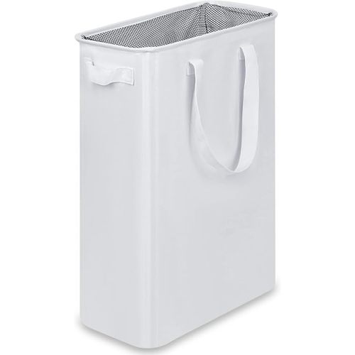 Slim Laundry Basket, Narrow Laundry Hamper with Handles, Collapsible Dirty Clothes Hamper, Tall Laundry Bin for Laundry Room, Dorm and Bedroom, 12.7 Gallons(48L) White